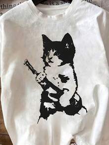 New Spring/Summer 2026 Women's Round Neck Animal Print Fashion Cool Short Sleeve Summer Casual T-Shirt - White - View 3