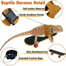 Bearded Leash And Harness Set - Adjustable With Traction Rope And Scooter Toy Reptile Outdoor Walking - 3 Sizes - Style 1: Brown - View 3