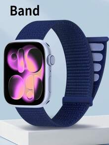 Huastonband 1入編織彈性尼龍髮圈 透氣舒適運動髮帶 女款 適用於Apple Watch 38/40/41mm、42/44/45/46/49mm 配件 Ultra3/2/1/Se/S11/S10/S9/S8/S7/S6/S5/S4/S3/S2/S1 適合戶外運動健身 青年時尚男女 夏季海灘配件 假期禮物 - 深藍色 - 查看 11