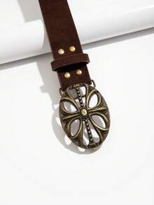 1pc Vintage Embossed Western Cowgirl Style Belt, Music Festival - Coffee - View 3