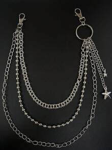 1pc Multi-Layer Metal Chain Belt, Star And Bead Series Fashion Accessory, Suitable For Men, Stylish Waist Decor For Daily Wear And Parties - Silver - View 5