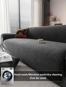 1 tấm bọc ghế sofa Jacquard, chất liệu chenille màu trơn, co giãn, bọc toàn bộ ghế sofa, phù hợp cho mọi mùa, thân thiện với thú cưng, chống trượt, có thể giặt, lý tưởng cho trang trí nhà cửa và trang trí ngày lễ. - Màu xám đen - Xem 3