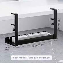 Under Desk Cable Management Tray, Metal Mesh Cable Organizer With Clips For Installation, 3 Holes, Cable Tray With Desktop & Underneath Cable Organizer, Adjustable Wire Rack, Suitable For Home Office Standing Desk - Black - View 11