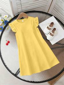 Đầm đen tay bồng dáng lửng, tối giản, dễ thương và thanh lịch dành cho bé gái tuổi teen, thích hợp cho mùa xuân và mùa hè. - Màu vàng - Xem 2