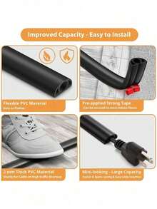 1 pieza Canaleta de cable de piso negro de PVC, autoadhesiva, retardante de llama y curvada, organizador de cables de piso adecuado para la gestión de cables y prevención de tropiezos, protector de cables, regalo del Día de la Madre - Negro - Ver 9