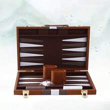 1 個經典摺疊式西洋雙陸棋盤附 PU 收納袋，便攜式旅行遊戲，適合策略愛好者的理想禮品包 - 棕色 - 查看 10