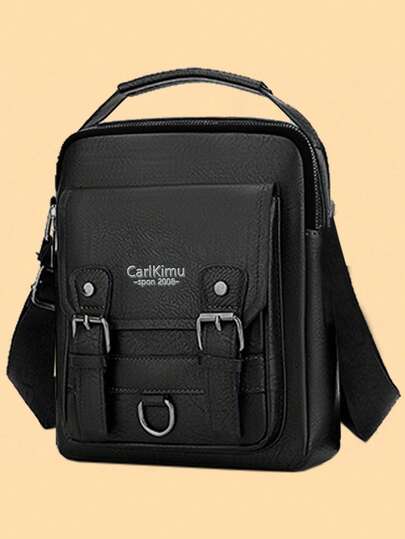 Men's Vintage Leather Crossbody Bag, Multi-Pocket Business Shoulder Bag With Buckle Decor, Durable Casual Messenger Bag For Work Travel Daily, Fashion Handbag For Men