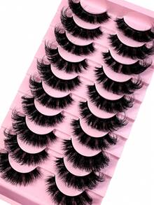 New 10pairs Natural Thick And Fluffy False Eyelashes, Creating Charming Messy Mink Eyelashes, Slender And Reusable, 8D Thick And Long-Lasting, Creating A Fox Eye Lifting Effect, The Entire False Eyelash Can Lengthen And Thicken The End Of The Eye, It Is A Beauty Makeup Gift For Women And Girls - Black - View 4