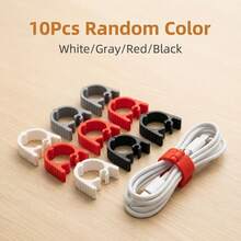 10 piezas Clips para cables de color aleatorio, organizadores de cables minimalistas de PET suave antiarañazos para viajes, hogar, oficina, escritorio, soluciones de gestión y almacenamiento de cables - Multicolor - Ver 10