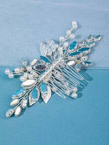 Handmade Rhinestone Leaf Bridal Hair Comb, Romantic Wedding Headpiece - Silver - View 4