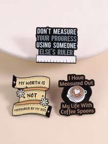 3件套疗愈艺术极简珐琅胸针套装，柔和雏菊心形尺，咖啡拿铁图案，男女皆宜，舒缓压力礼物 - 彩色 - 查看 2