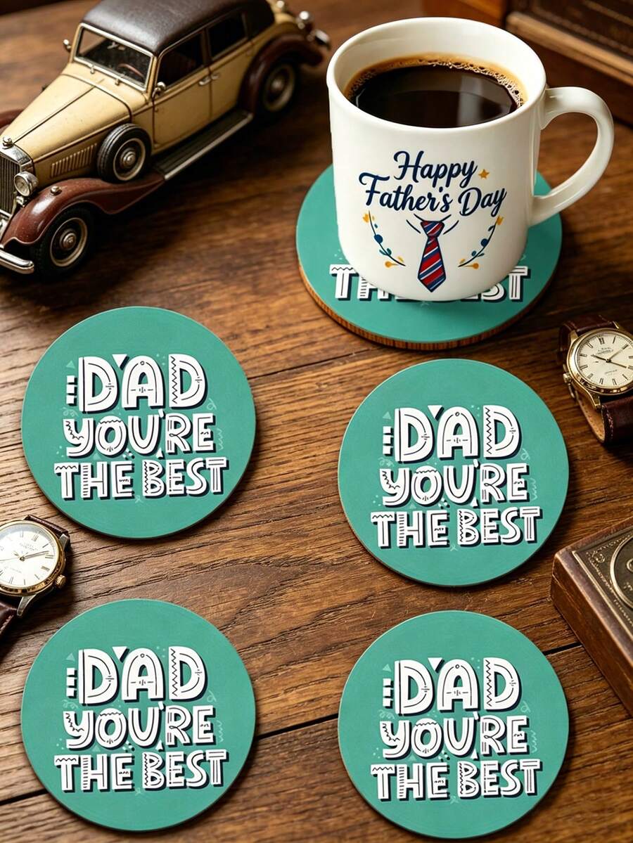 1/6/12件装父亲节杯垫,送给爸爸的最佳礼物(来自女儿/儿子),“爸爸,你是最棒的”圆形耐热杯垫,防滑饮料杯垫,适用于咖啡桌、家庭办公室桌面配件,木质饮料杯垫,父亲节生日最佳礼物,送给爸爸、继父、酷爸爸的生日礼物,家居厨房酒吧装饰配件 - 彩色 - 查看 1