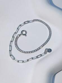 Dây chuyền bạc S925, mặt dây chuyền hình tròn hình học tối giản, dây mảnh mai, phù hợp đeo hàng ngày, quà tặng sinh nhật cho nữ. - Bạc - Xem 1