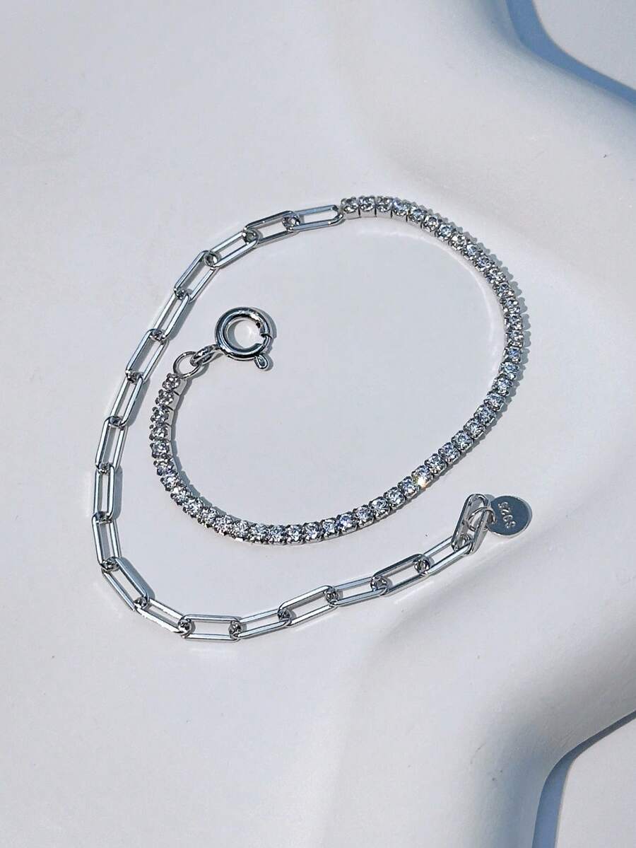 Dây chuyền bạc S925, mặt dây chuyền hình tròn hình học tối giản, dây mảnh mai, phù hợp đeo hàng ngày, quà tặng sinh nhật cho nữ. - Bạc - Xem 1