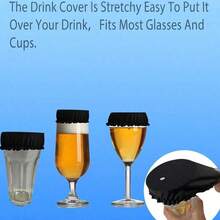 聚酯纤维饮料套，带吸管孔，可重复使用，保护派对饮品，弹性鸡尾酒杯口套，无需用电 - 彩色 - 查看 4