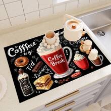 1 pieza Tapete de secado de platos, Tapete para máquina de café, Diseño de patrón de café y postre, Tapete de drenaje multiusos para mesa de comedor y cafetería, Regalo para el hogar, Decoración de escritorio - XYLSD-223 - Ver 6
