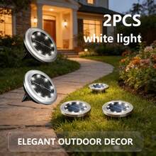 2 đèn năng lượng mặt trời gắn đất, đèn đường dạng đĩa xoay 8 LED, đèn sân vườn ngoài trời bằng thép không gỉ ánh sáng trắng ấm. - màu trơn - Xem 4