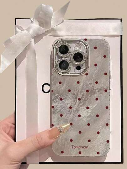 1个酒红色波点防摔全包手机壳，适用于 11/12/13/14/15/16/17/Pro Max