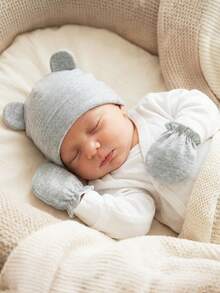 5組新生兒帽子與手套套組，0-6個月嬰兒帽子配防抓手套，柔軟親膚嬰兒帽適合男嬰與女嬰，嬰兒禮物 - 5Sets - 查看 3