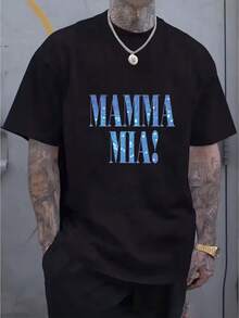 Men's Mamma Mia Disco Print T-Shirt - 70's Vintage Style - Blue Lettering - For Casual Use And Themed Events - Machine Washable Crew Neck Design - Modern Urban Style - High Quality Print - Unisex Clothing - Black - View 6