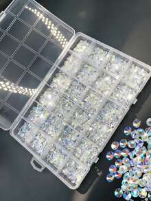 Diamantes redondos en caja, sin montar, con alto brillo AB, multicolor y de diferentes tamaños, igual que en salones de uñas, accesorios DIY impermeables y de alta calidad - Multicolor - Ver 4