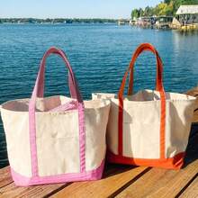 1/4/8pcs 17.7x12.6x5.9inch Large Capacity Natural Color Contrast Color Canvas Multi-Piece Set, Wedding Bachelorette Party SPA Gift Tote Bag, Travel Storage Bag, Shopping Bag, Mommy Bag, Beach Bag, Suitable For Wedding Theme Party, DIY Personalized Painting Embroidery Heat Transfer Tote Bag, Bright Color With Front Phone Fashion Glasses Pocket Large Shoulder Bag - View 2