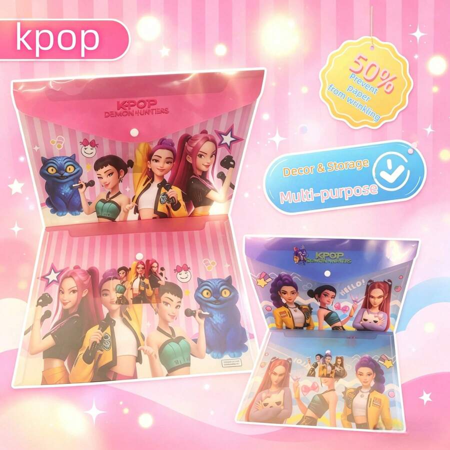 4pcs Witch Hunting Squad, Demon Hunting Squad, Ghost Hunting Squad K-Pop Girl Group Cartoon Theme File Folders/Document Organizers, For File Classification, Featuring Cool & Fashionable Girl Group Character Designs, Suitable For School And Office File Storage - Multicolor - View 1
