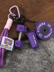 4pcs Personalized Fitness Accessory Set: Handmade Woven Fitness Accessories. This Fashionable And Versatile Set Includes Various Fitness-Themed Accessories Such As Woven Ropes, Barbells, Dumbbells, Water Bottles, And Carabiners, Adding A Unique Flair To Any Bag. - Multicolor - View 13