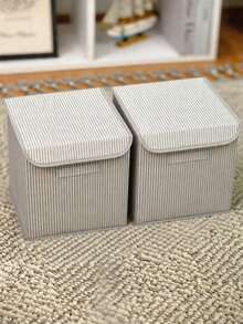 Striped Lid Organizer And Storage Box 30x30x30 - Grey - View 8