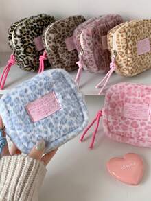 1个豹纹毛绒化妆包，迷你方形化妆包，口红盒，化妆品收纳包，多功能设计，适合旅行、度假、居家、浴室装饰、节日化妆品收纳、浴室配件、返校季、化妆包、洗漱包、旅行必备品 - 彩色 - 查看 8