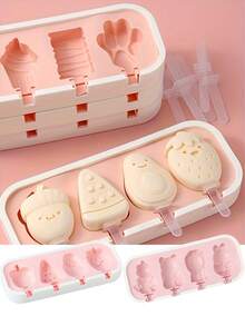 1 khuôn silicon làm bánh pudding/kem - Hình hoạt hình (động vật, trái cây) Khuôn làm kem tại nhà, nhẹ và dễ sử dụng, vật dụng cần thiết cho mùa hè - trắng - Xem 2