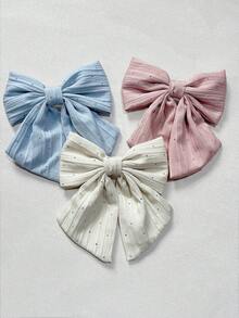 New Rhinestone Bow Spring Clip Textured Fabric Bow Hair Clip, Elegant Sweet Women Hair Accessory, Polyester - Multicolor - View 6