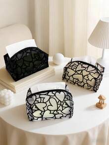 1/3pcs Mesh Heart Tissue Box, Ins Style Home Living Room Tea Table Tissue Holder, Bedroom Bedside Dust-Proof Storage Box, Luxury Car Dining Table Creative Tissue Case, Black White Beige - Multicolor - View 14