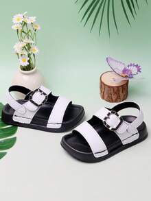 1 Pair Baby Buckle Sandals, Fashionable Versatile Comfortable Flat Slides, Unisex Children Beach Shoes - White - View 5