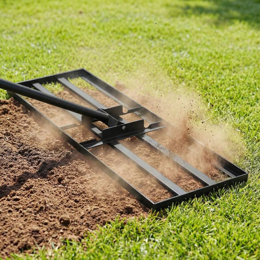 COSTWAY Lawn Leveling Rake, 75 Cm X 25 Cm Heavy Duty Lawn Level Tool For Soil With Adjustable Handle & Ergonomic Grip, Effort-Saving Landscape Rake For Garden, Backyard, Golf Course, Farm, Pasture, Black/Silver - A - View 1