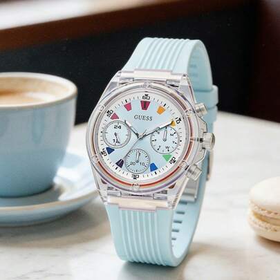  GUESS Athena 女士透明蓝色树脂多功能石英表 GW0438L8