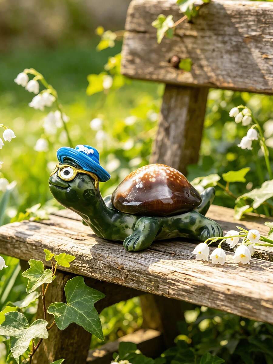 1 Stück süße Schildkröten Figur mit Hut, Miniatur Schildkröten Statue für Gartendekoration, Outdoor Terrasse Rasen Ornament, wasserfeste Tierskulptur für Balkon Blumentopf Zuhause, verspielter Cartoon Schildkröten Dekor Geschenk für Schildkröten Liebhaber, Mikro Landschaft Bonsai Dekoration - A - Übersicht 1
