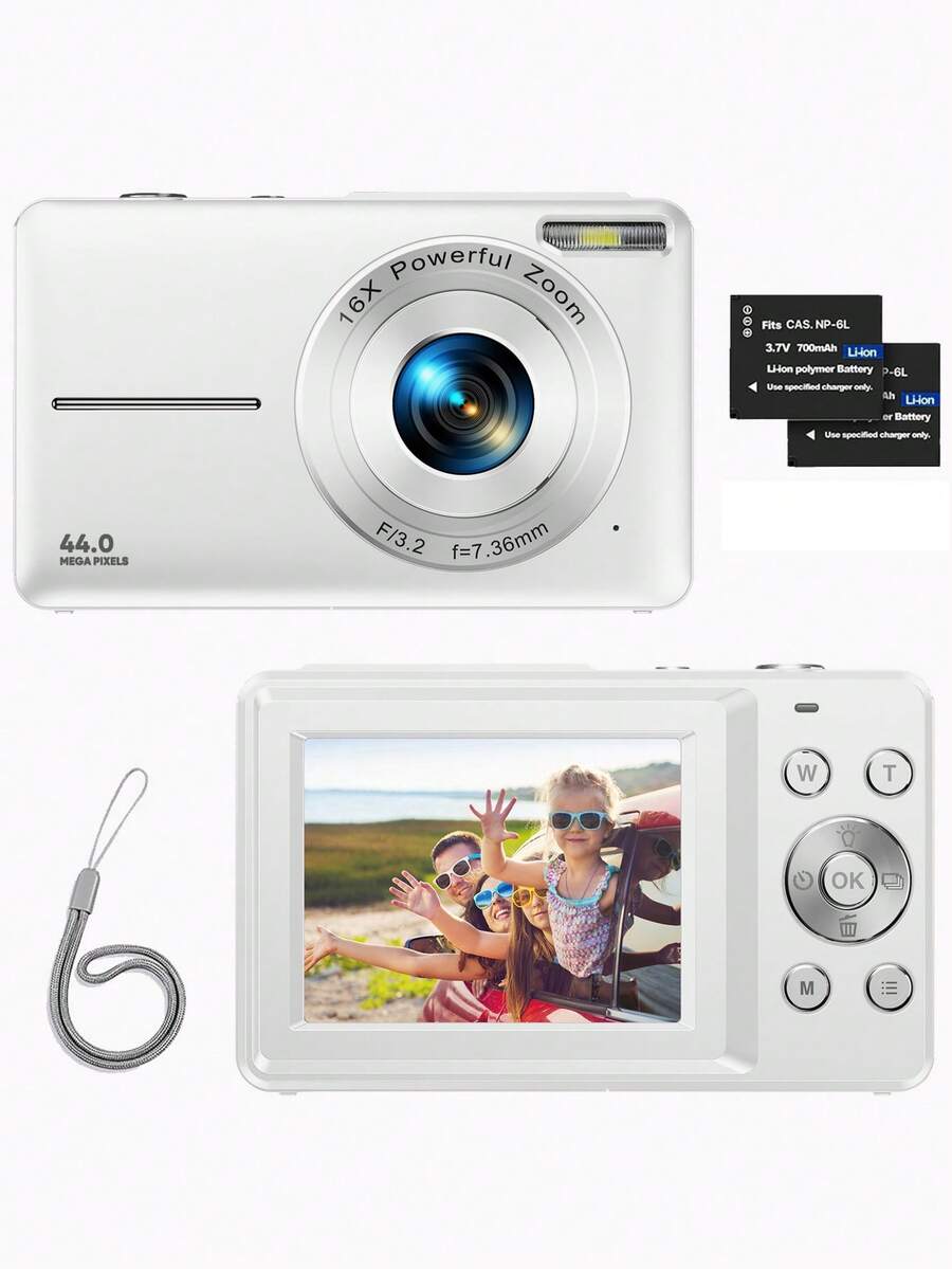 Nicamery [Memory Card Not Included, Must Purchase Separately]Digital Camera, FHD 1080P Portable Teenager Camera 44MP Point-And-Shoot Digital Camera, 16x Zoom, Lanyard, Small Camera Gift, Suitable For Beginners