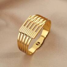 1 Stück europäisch-amerikanisches mehrschichtiges Cut Out geometrisches Linien-Armband, aus Edelstahl gefertigt, übertrieben modischer Personalisierter Stil, geeignet für den täglichen Gebrauch und als Geschenk für Freunde - Gold - Übersicht 6