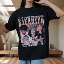 BAEKHYUN Shirt Music Graphic Tee K Pop Inspired Gildan Sweatshirt - 黑色 - 查看 1