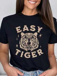 Purple & Gold Game Day Tiger Shirt Unisex |   Retro Tiger Graphic Tee |   Game Day-Shirt |   Sports Fan Shirt |   College Game Day Outfit Cute Oversized Tshirts Women Round Neck Street Cotton Short Sleeved-Shirt - 黑色009 - 查看 11