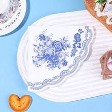 20/40/60pcs Blue & White Ceramic Patterned Napkins, 2-Ply Disposable Cocktail Party Napkins, Vintage Blue & White Ceramic Style Printed Tissue Napkins With Scalloped Edges, Suitable For Weddings, Bridal Showers And Afternoon Tea, Size: 13*13 Inches - Multicolor - View 9