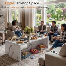 Mesa de centro rectangular moderna de falso travertino, mesa de acento con marco minimalista y resistente para sala de estar, oficina o apartamento, color beige natural - Aspecto de mármol sintético - Ver 9