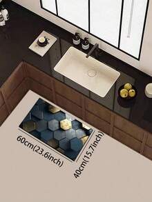 1pc Silica Gel Kitchen Mat, Modern Luxurious Hexagon (Honeycomb) Geometric Patchwork Pattern, With Varying Shades Of Blue-Gray And Charcoal Black Hexagons As Base, Accented By Distressed Gold Hexagons For A 3D Layered Visual Effect, Suitable For Minimalist High-End Kitchen Spaces. Luxurious And Fashionable Kitchen Mat, Cushioning And Anti-Fatigue - Multicolor - View 7