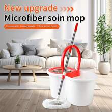 Spin Mop And Bucket With Wringer Set, 360°Spinning Mop Bucket System With Floor Scrub Brush 6 Microfiber Mop And Adjustable Long Handle For Floor Cleaning Dry And Wet Use - White - 查看 4