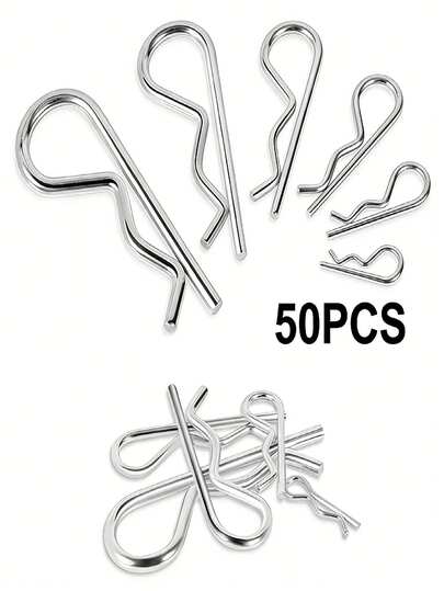 50pcs Cotter Pins, Cotter Pin Assortment Kit, Heavy Duty R Clips Hardware Pins, 6 Sizes Spring Fasteners Hitch Pin For Trailer Locking, Trailer Clamps, Lawn Mowers, Trucks, Mechanic'S Choice