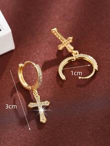 1 Đôi bông tai hình thánh giá đính đá Zirconia cao cấp, kiểu dáng thanh lịch, thiết kế độc đáo, sang trọng. - bông tai - Xem 4