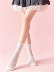 1 par de calcetines tipo tripulación para mujer/Calcetines medianos para mujer, estilo de barril medio tipo ballet, ligeros para primavera y verano, estilo de moda callejera/Look de calle/Estilo hip hop - Multicolor - Ver 4
