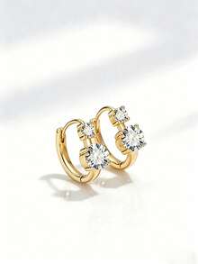 ConiiW 1 Paar 925 Sterling Silber Ohrringe, jeder Ohrrring enthält zwei 0,6 Karat Moissanit, klassischer Alltagsstil, runde Form, geeignet für Frauen & Paare, perfekt für Hochzeit, Heiratsantrag, Urlaub, Date, Muttertag, Ostern, Thanksgiving, Weihnachten, Valentinstag, Geburtstag, Jahrestag, Schulanfang, Hochzeitssaison Geschenk für Mutter oder Freunde - Gold - Übersicht 3