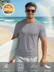 Cavva Men's UPF 50+ Sun Protection Short Sleeve T-Shirt Quick Dry Breathable Rash Vest Tee For Outdoor - 淺灰色 - 查看 5